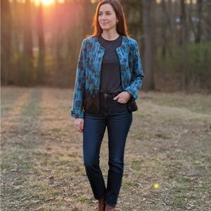 Coldwater Creek Turquoise and Brown Open Front Jacket-8